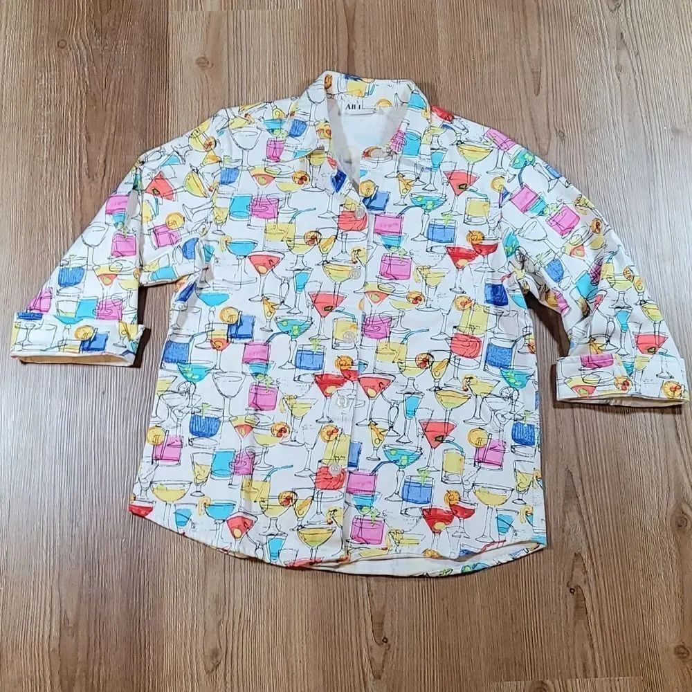 🔺️Vintage All Hours White Martini Buttoned 3/4 Sleeve Top Small
